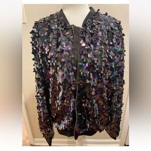 Juicy Couture Black Label Womens Jacket Pitch Black Iridescent Pailettes Bomer